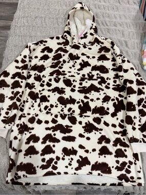 Cow Print Sherpa Hoodie - Brown and Cream